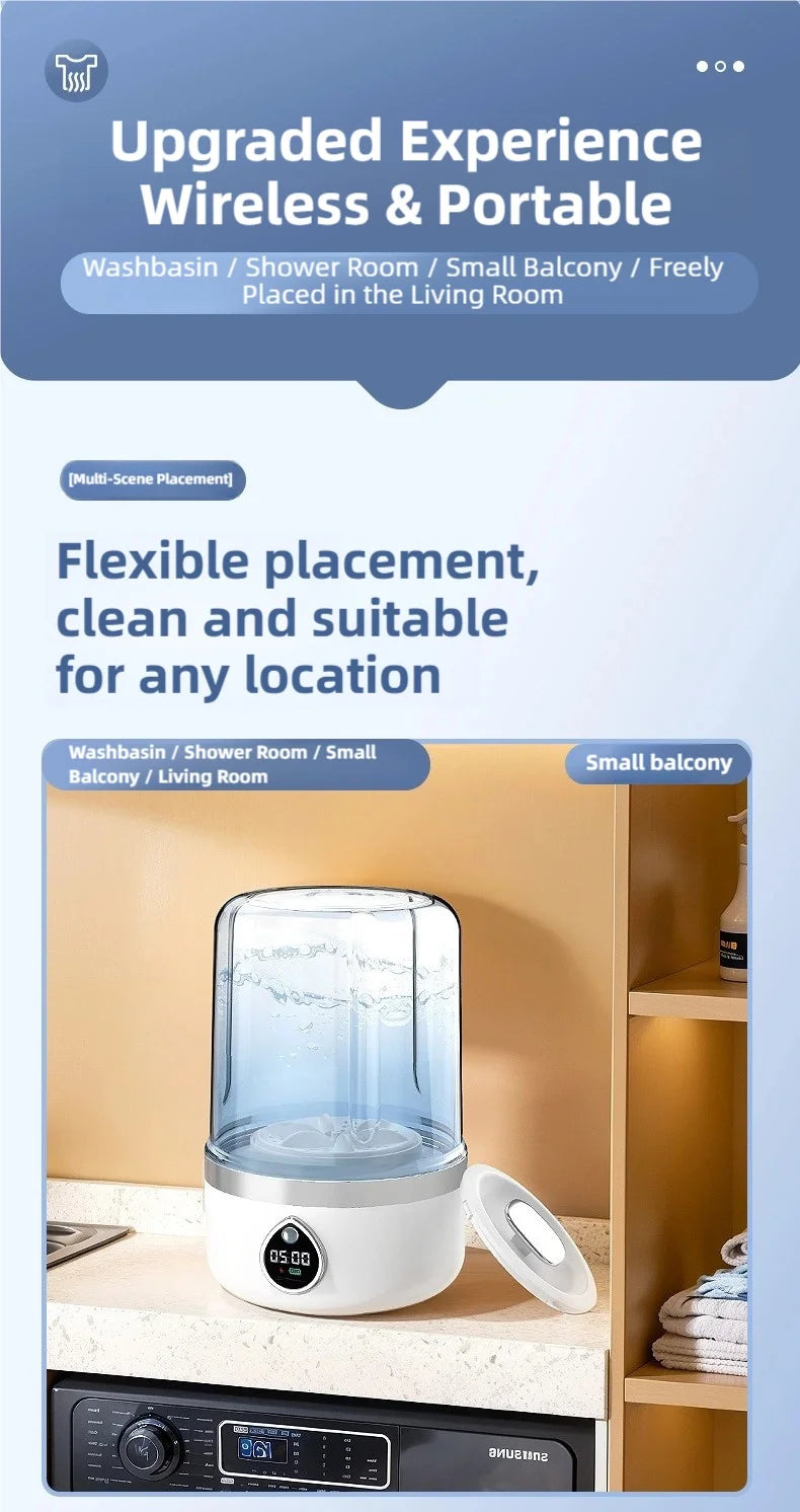 TINSOL New Mini Portable Washing Machine USB Charging Support Silent Fully Automatic Wash Essential for Dorms and Travel