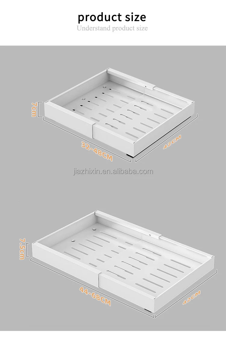 Household Metal White Adjustable Pull Out Kitchen Cabinets Mesa Slide Spice Rack Tableware Storage Drawers Organization Basket
