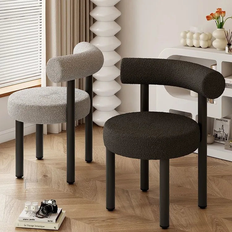Cloud Vanity Stool Plush Lambwool Round Silhouette, Bedroom Makeup Chair with Designer Cloud Aesthetic Ergonomic Lumbar Support