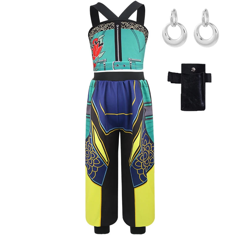 Girl Devil Hunter Pop Singer Embroidered Coat Top Shorts Tassel Necklace 4-piece Halloween Stage Set 4-12-year-old Girl Clothes