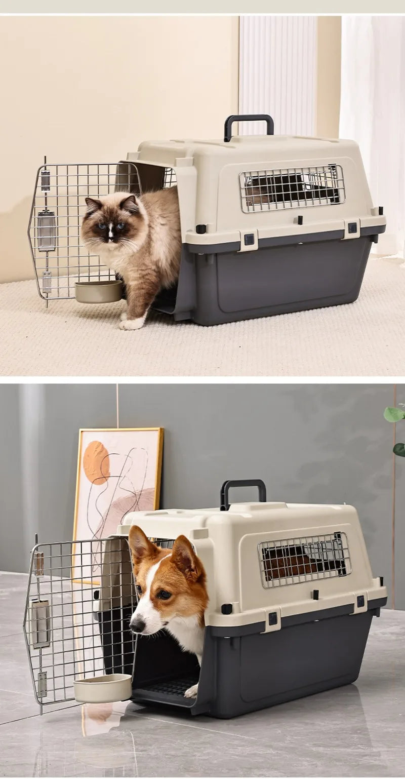 Pet Aviation Case Carrier Rolling Plastic Airline Approved Breathable Pet Cages Wire Door Travel Dog Cat Trolley Case Products