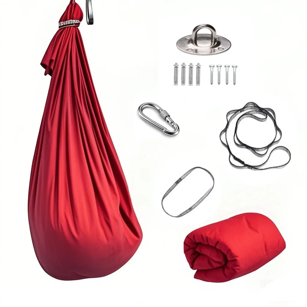 1.5*2.8m Elastic Swing Hammock Indoor and Outdoor (Including Fixing Hardware) Elastic Swing Adjustable Aerial Yoga Adult Healing Hammock Swing Set, Elastic Fabric Hammock. Embrace the Swing, a Hanging Swing Hammock, Suitable