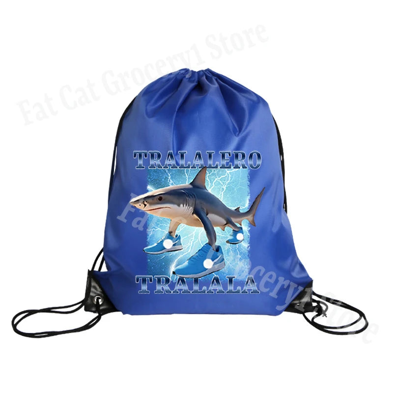 Tralalero Tralala Drawstring Backpack Tungtung Sahur Brainrot Kids Cartoon Travel Shoulders Bag New Outdoor Sport Rucksack Gift