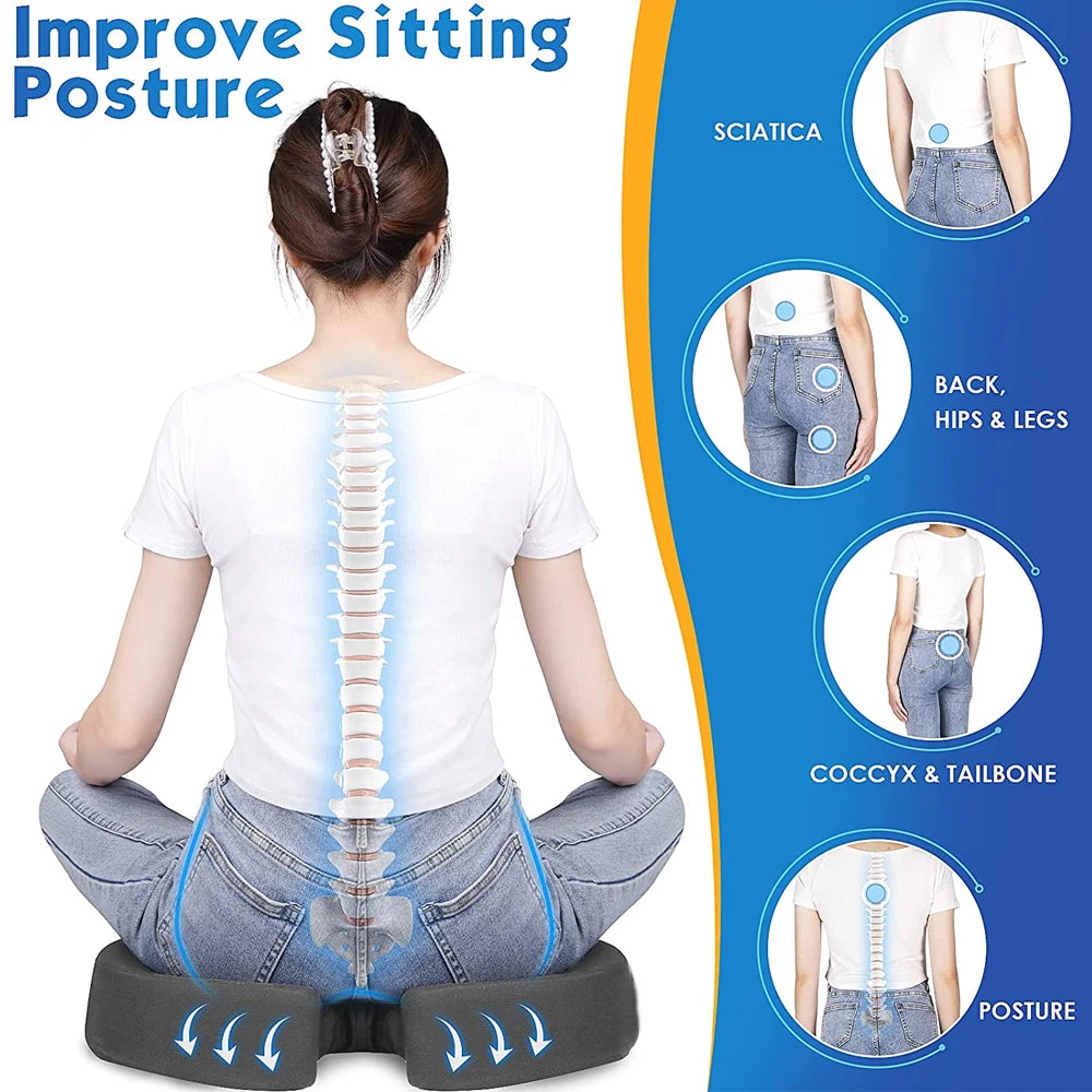 1PCS Seat Cushion Pillow for Office Chair - Memory Foam Firm Pad - Sciatica,Lower Back Pain -Contoured Posture Corrector for Car