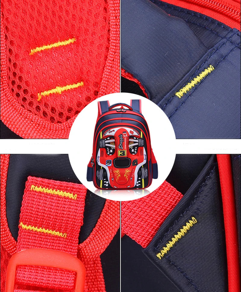 Waterproof Lightweight 3D Car Backpack Kindergarten Kid Preschool Backpack Young Children Boy Girl SchoolBag Primary Red Blue