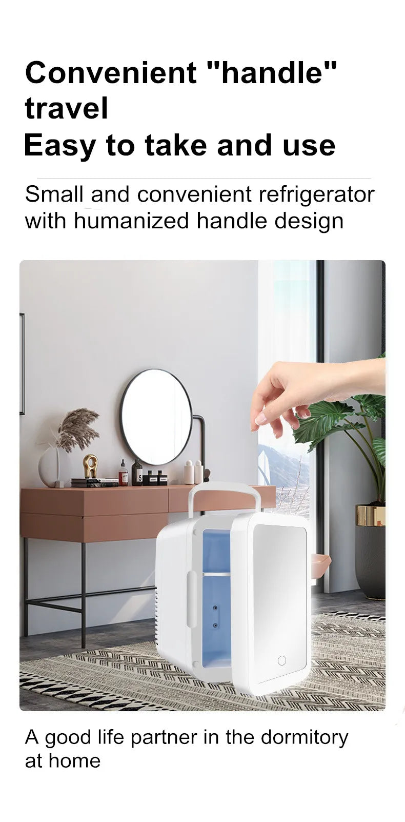 Home and Car Dual-Purpose Beauty Refrigerator With Touch Lamp Cosmetic Mirror Car Mini 4L Refrigerator Cosmetic Skin Care Produc