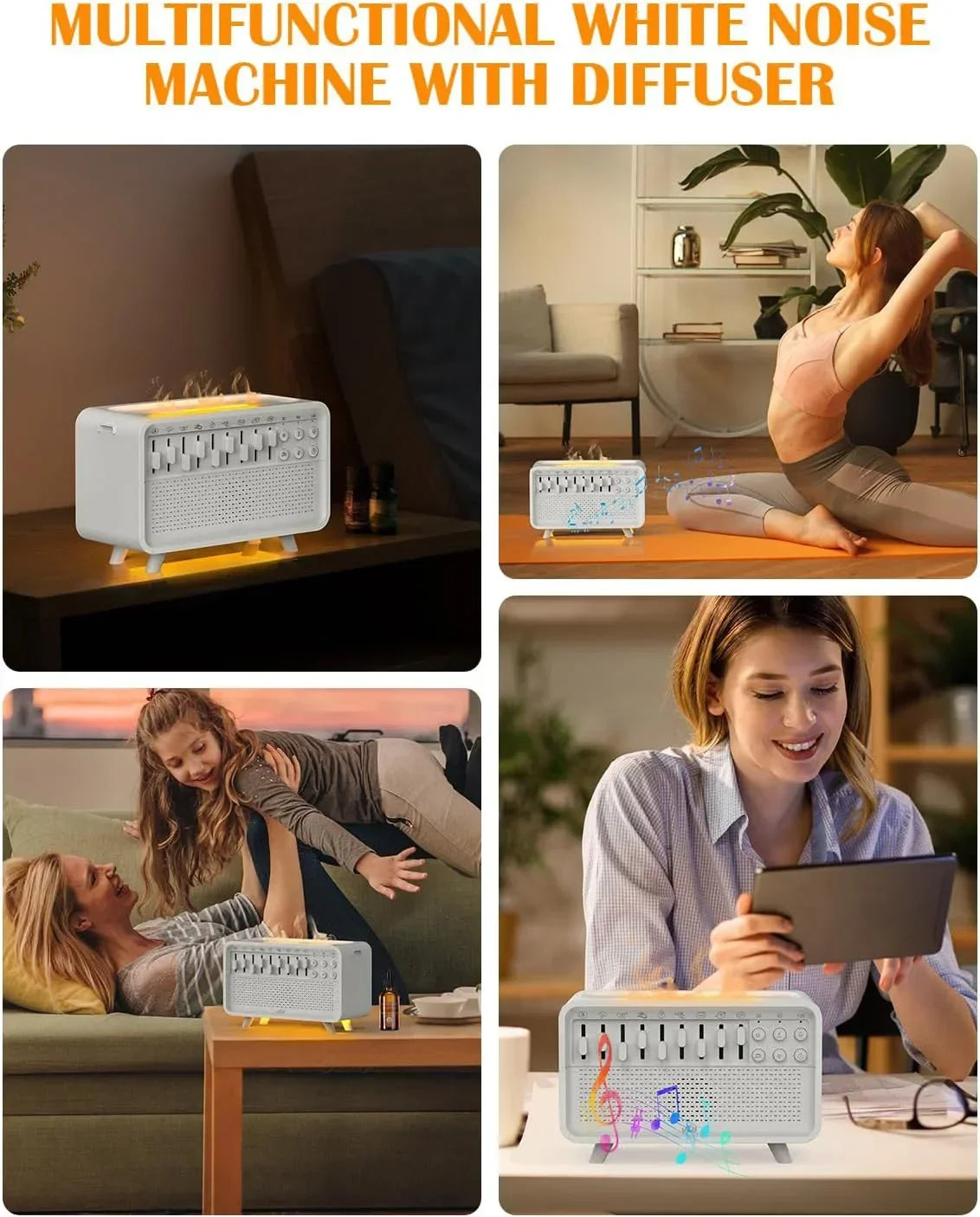 4 in 1 HIFI Bluetooth Speaker LED White Noise Speaker White Noise Sleep Aid Night Light Humidifier Machine with 8 Nature Sounds