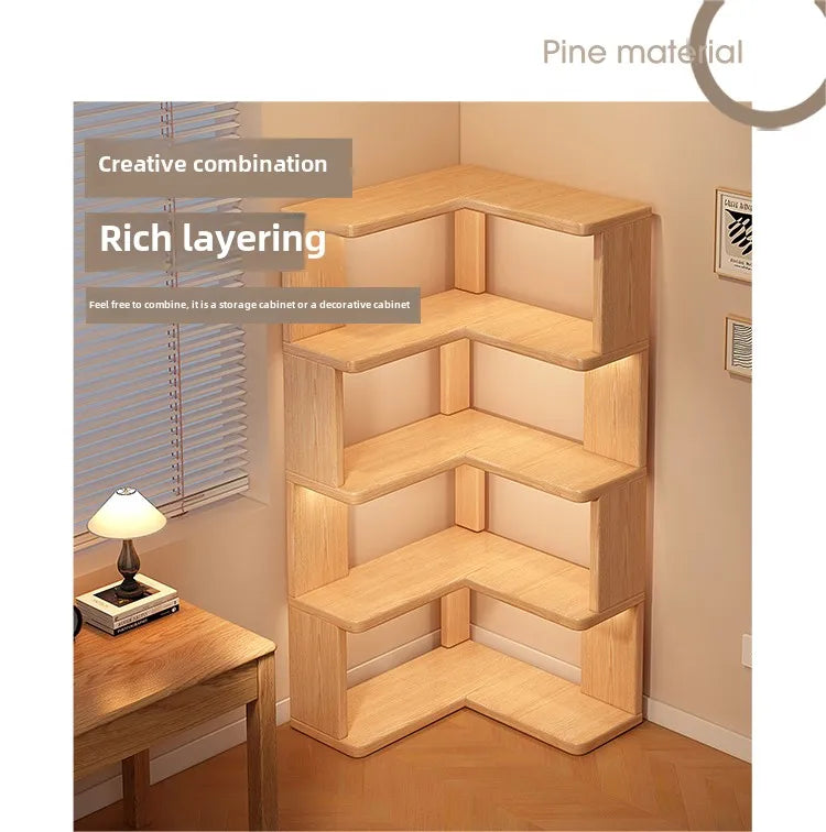 Solid Wood Corner Bookshelf Integrated Shelf Against The Wall Floor Narrow Cabinet Household Corner Storage Shelf Bookcase
