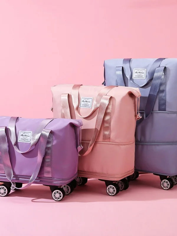 Universal Wheel Expandable Luggage Large Capacity Lightweight Travel Fitness Bag with Dry And Wet Separation Storage