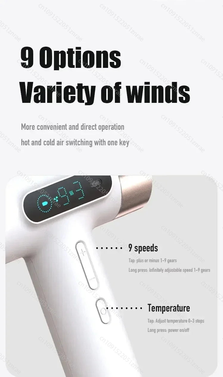 Super Portable USB Charging Wireless Hair Dryer 100000RPM High Wind Powerful Cold/Hot Air Styling Tools LED Display