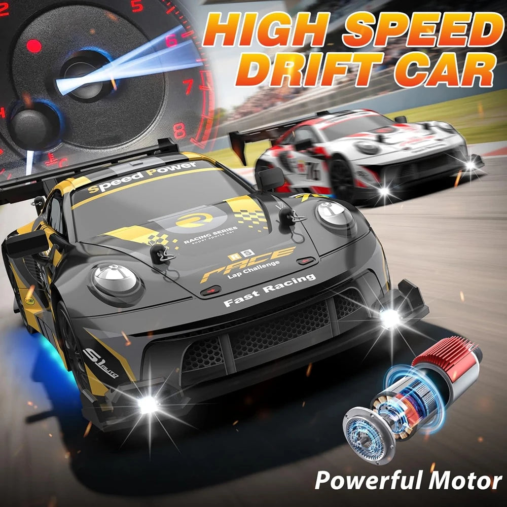 RC Drift Car 4WD Remote Control High Speed Racing Vehicle with LED Lights 2.4GHz Radio 4x4 Off-Road Truck Toy for Children Kids