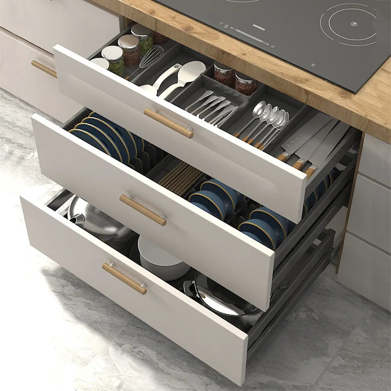 Kitchen Cabinet Aluminum Alloy Basket Three-layer Drawer Dish Rack Blue Rack Inside Cabinet