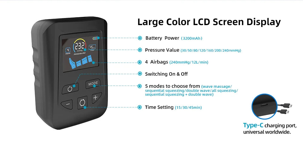 Portable Lymphatic Drainage Air Pressure Compression Boots Relax Presoterapia Leg Massager for Sports Recovery