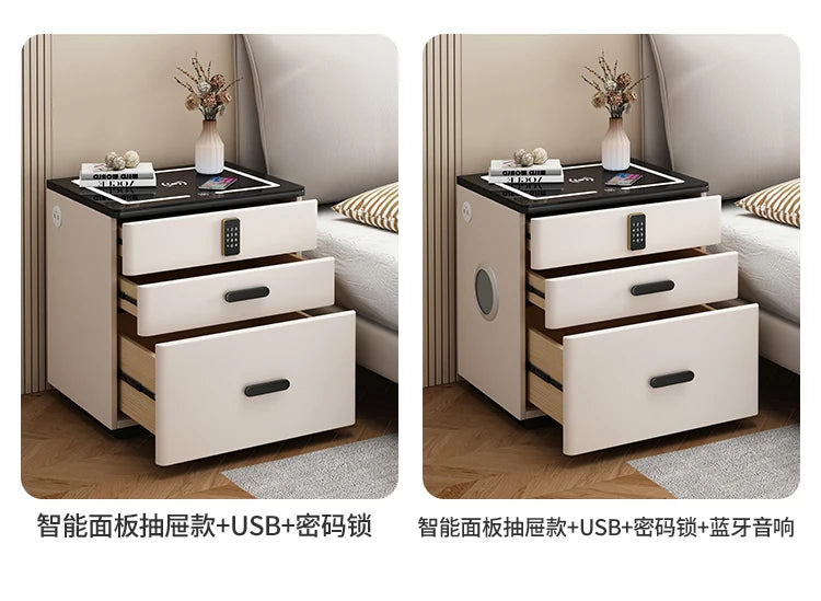 Safe Luxury Bedside Table With Lock Secret Compartment Glamour Metal Nightstands Designer Multifunctional Criado Mudo Furnitures