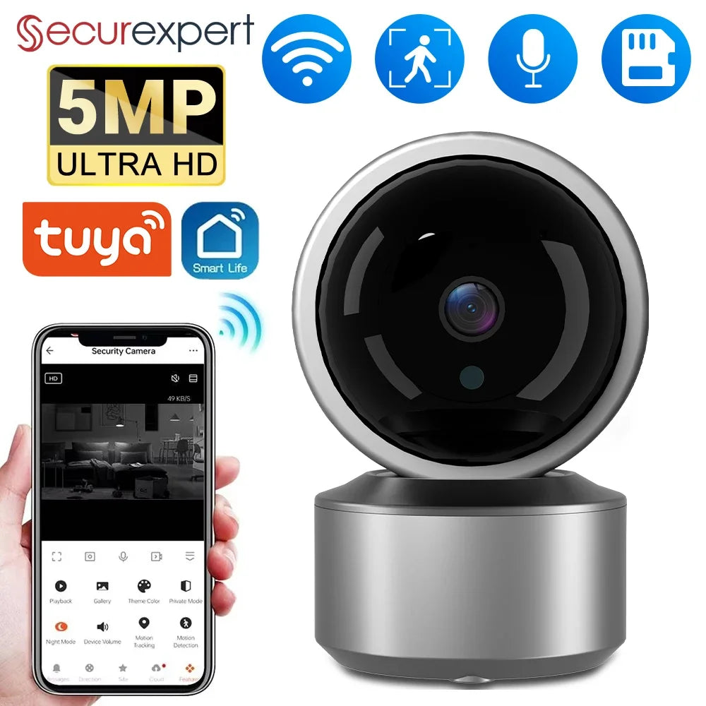5MP WiFi Baby Monitor Security Camera, Tuya Smart Life APP, 355° PTZ Auto Tracking, IR Night Vision, 2-Way Audio Indoor IP Cam