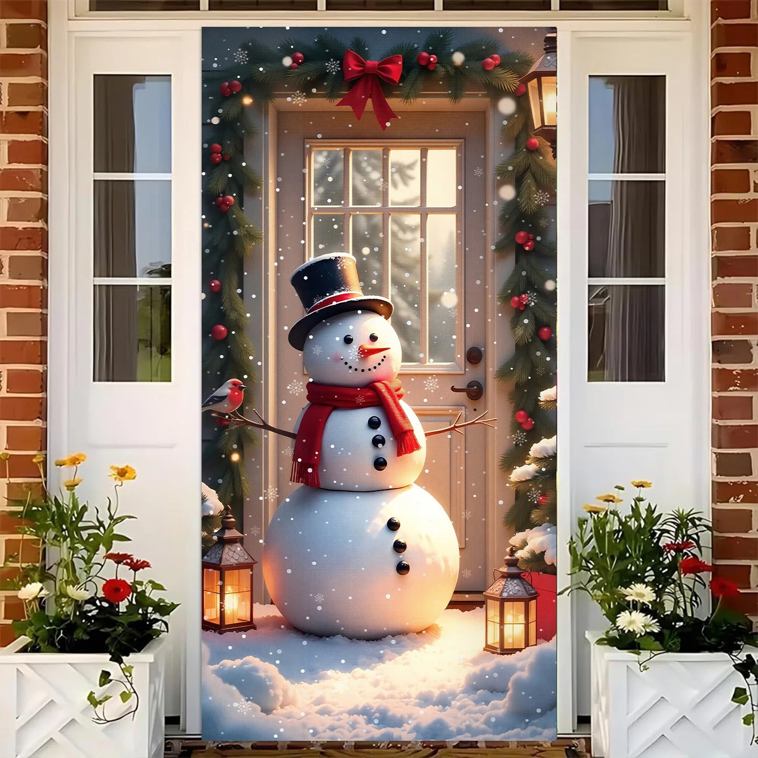 1pcs 2D Christmas Theme Door Cover Banner 2026 New Year Living room Decor Xmas Navidad Santa Snowman animals decor Favor Gift
