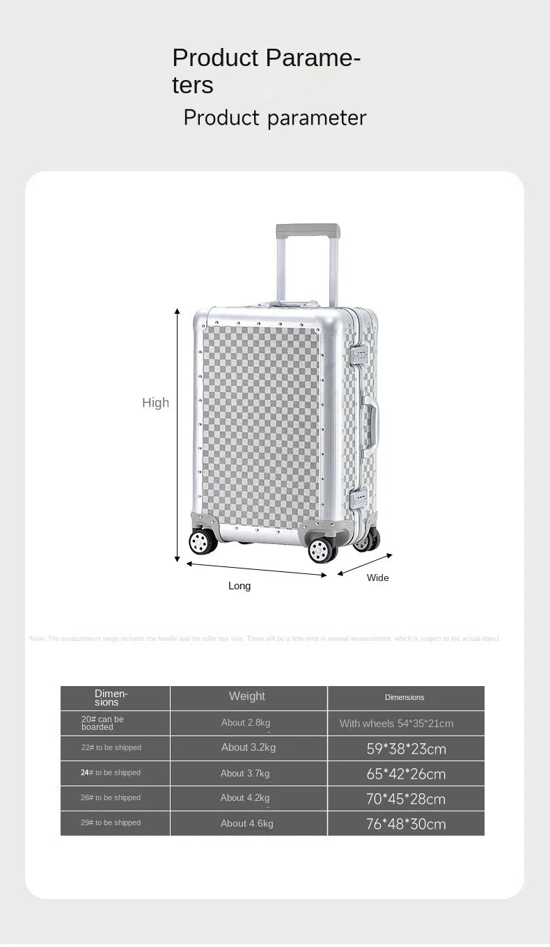 20"24"26 inch Travel Suitcase Trolley Case with wheels All Aluminum Magnesium Alloy Boarding Box Carry on Luggage Boarding Box