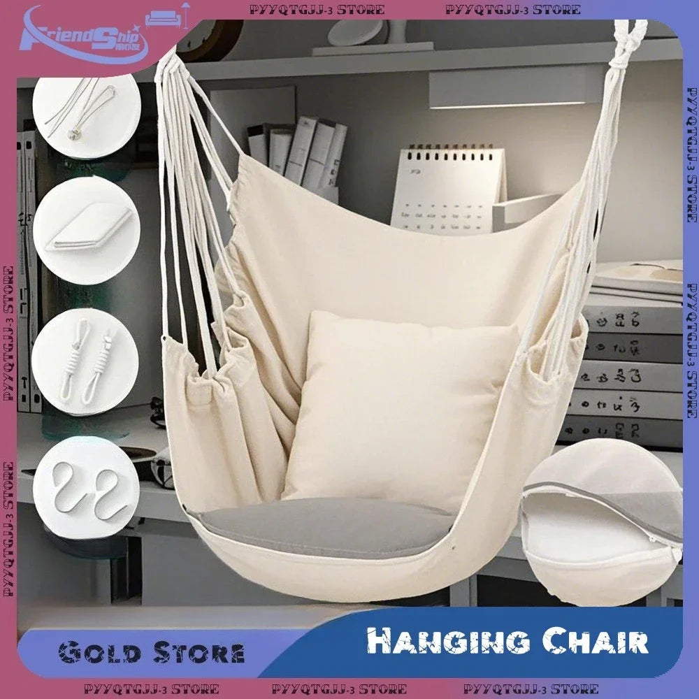 Durable Hanging Hammock Chair Bedroom Furniture Hanging Swing Indoor Outdoor Cotton Rope Boho Patio Chair Home Decor for Balcony
