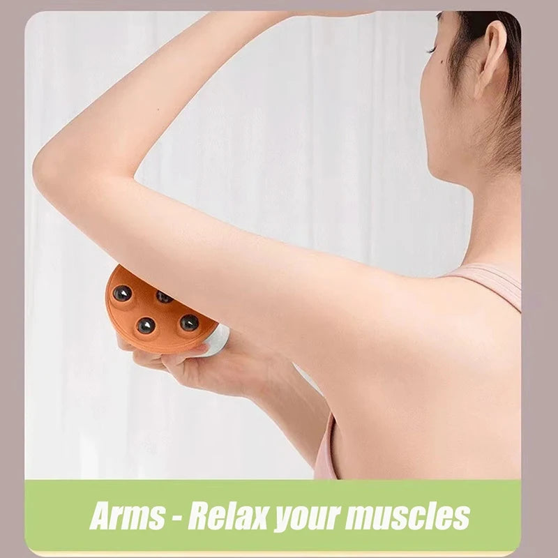Hand Roller Massager With 360-degree Metal Balls For Neck Abdomen Thigh Back Body Pain Relief Deep Tissue Muscle Relax