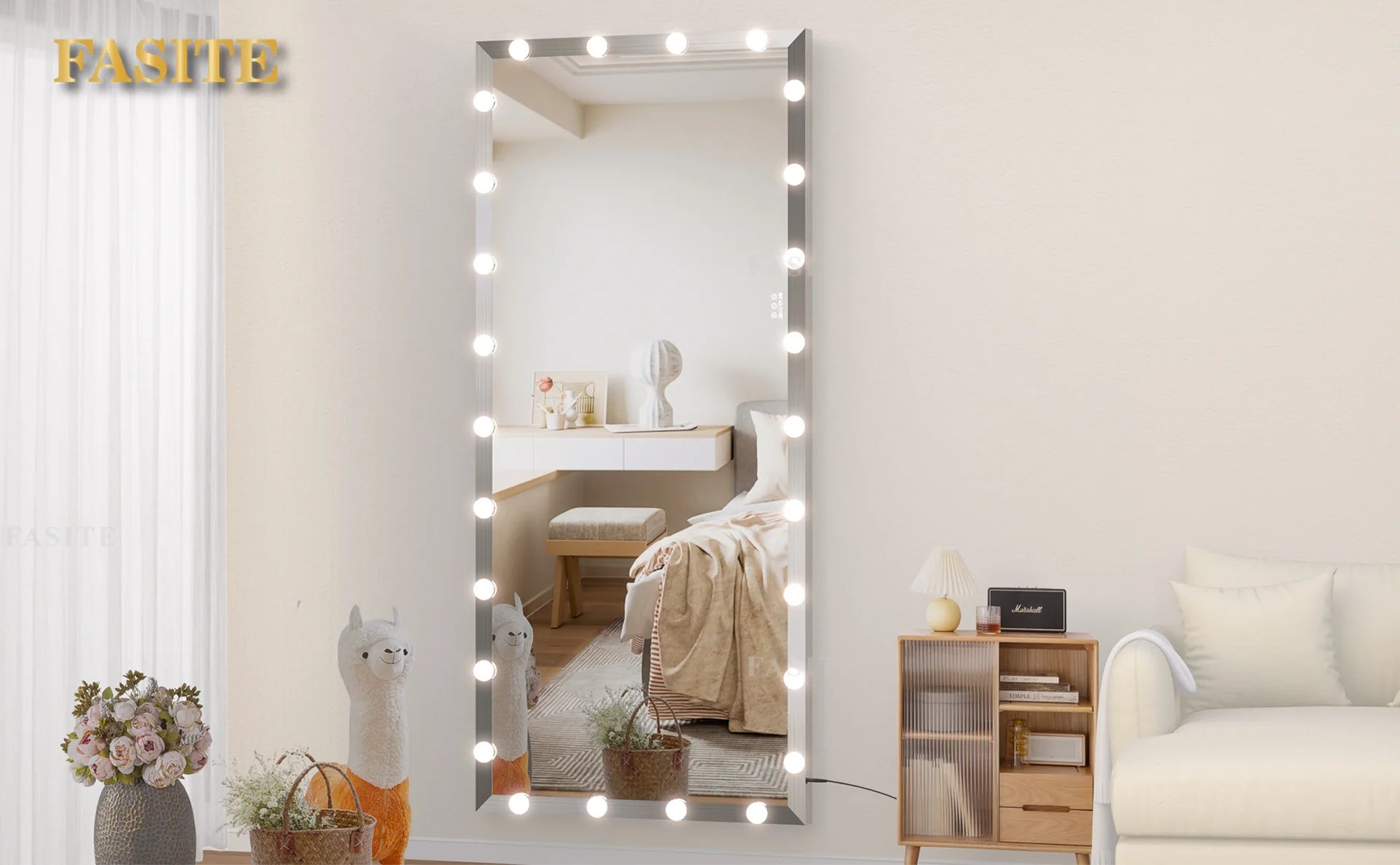 Smart LED full-body mirror with lamp full-length mirror household wall-mounted vertical floor mirror