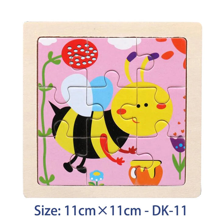 11cm/4.33in Kids Wooden Jigsaw Puzzle Games Cartoon Animal Vehicle Pattern Children Montessori Educational Toys