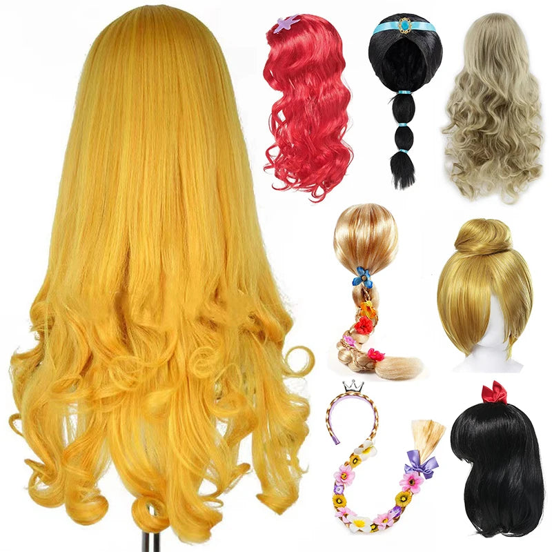 Children Princess Photography Props Cosplay Wig Aurora Elsa Anna Girls Snow White Hair Braid Wigs Rapunzel Belle Accessories
