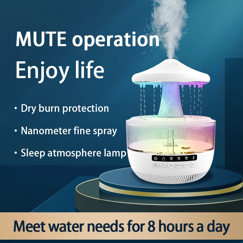 Cloud Rain Humidifier Colorful Mushroom Cloud Rain Drop Bedroom Sleep Night Light Rain Aromatherapy Machine Humidifier