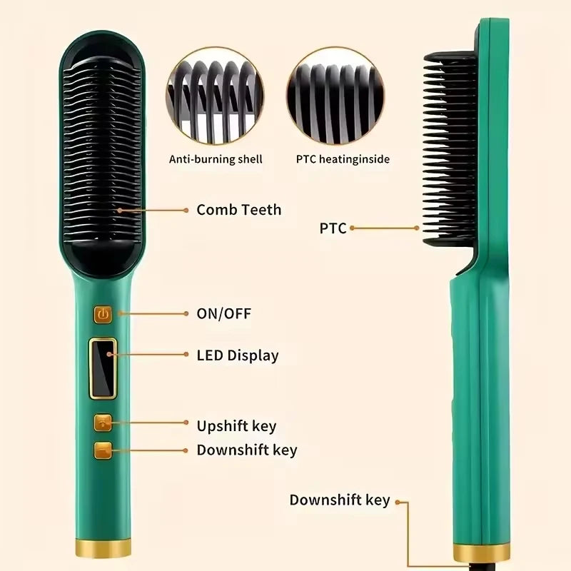 2-In-1 Electric Professional Negative Ion Straight Hair Brush Curling Comb With Lcd Display Curling Tool Straight Hair Brush