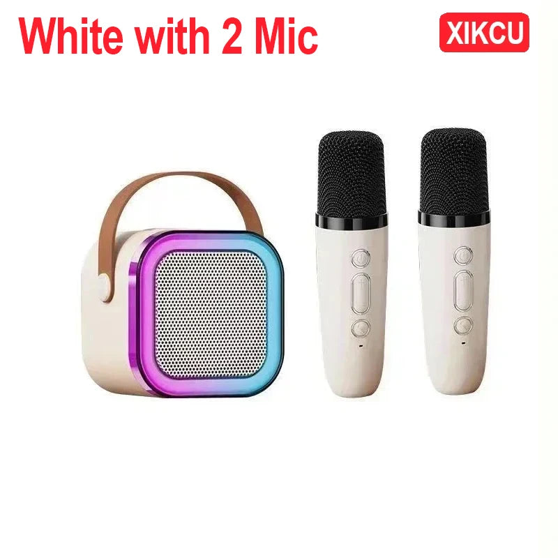 Portable Bluetooth 5.3 Karaoke Speaker 3D Surround Sound with 1-2 Wireless Microphones Home Family Singing for Aux/U Disk/TF