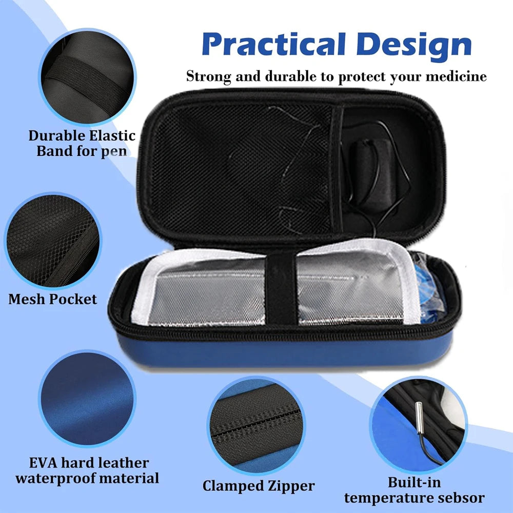 Insulin Cooler Travel Case TSA Approved Portable Medication Organizer with Thermometer and Ice Pack Insulated Diabetic Cooler