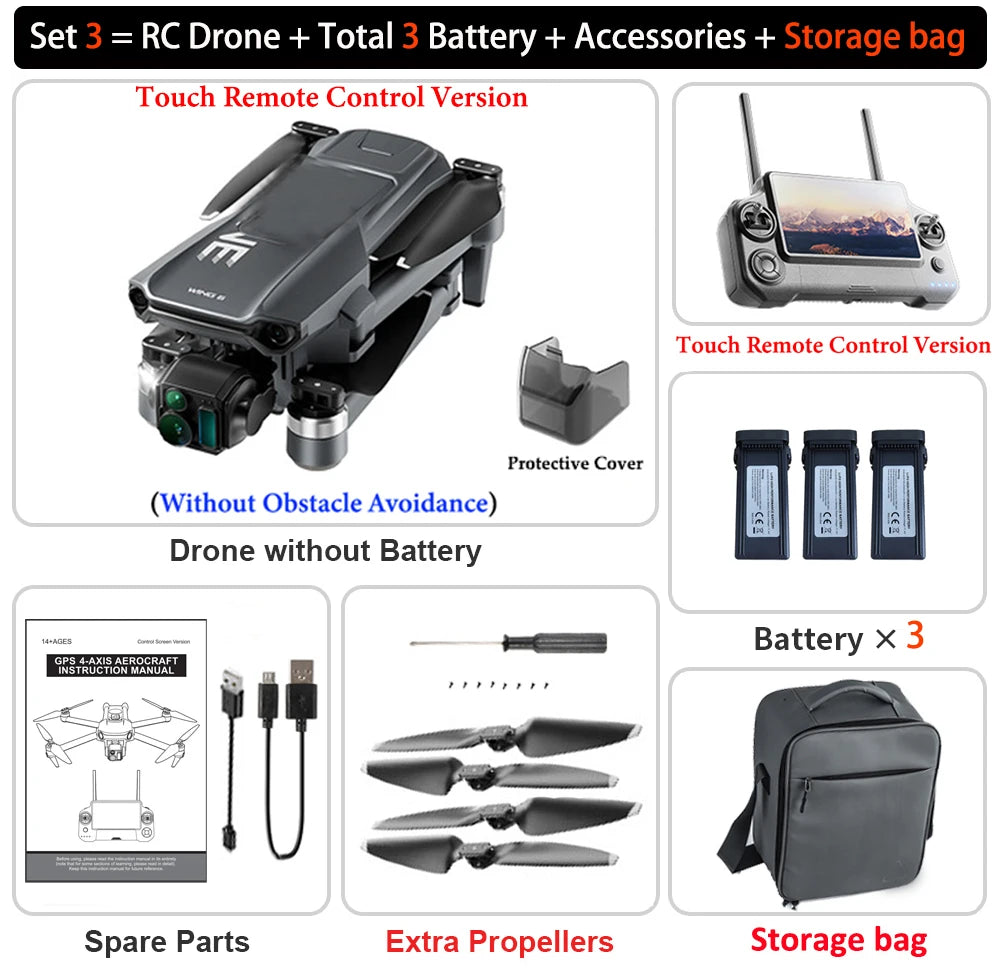 New Wing 6 Drone 8K Camera 3-Axis Gimbal WIFI Obstacle Avoidance FPV Brushless Touch Screen Remote Control Quadcopter Toys Gifts