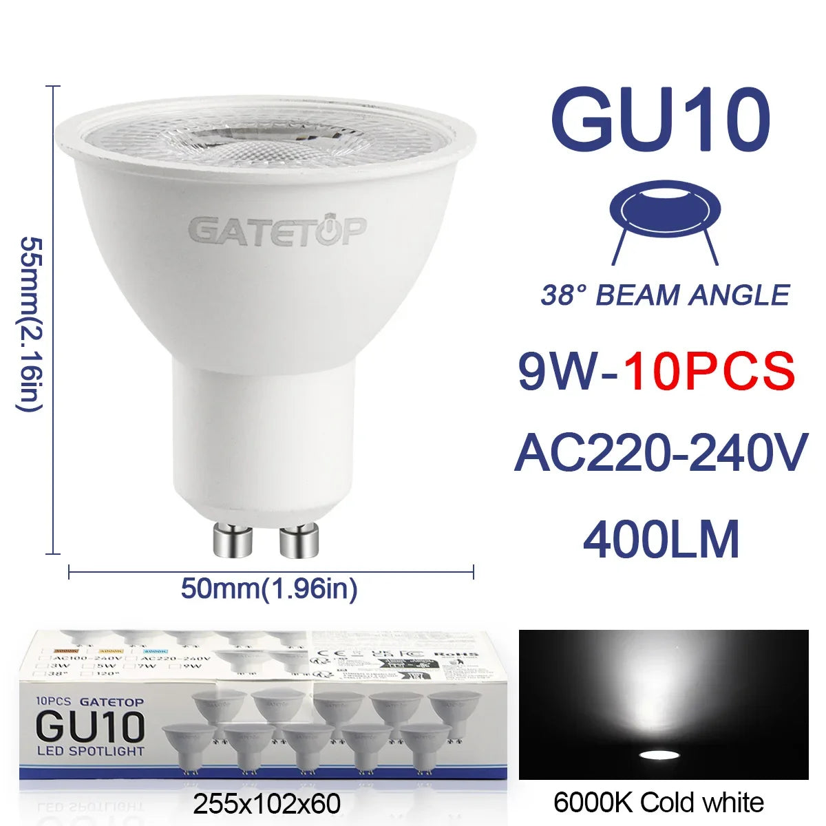 10 Pack Focos Gu10 SpotlightLampara 220V Lled Bulb  Wholesale 9W White Warm 3000k 6000K suitable for Home Commercial Buildings