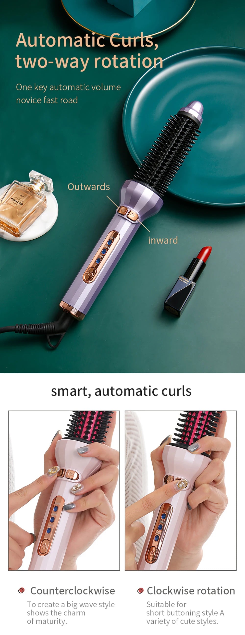 Automatic Rotating Electric Hair Brushes 2 in 1 Straightening and Curling Ionic Hot Comb Ceramics Fast Heating Anti -scalding