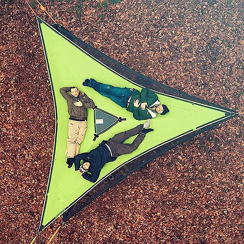 3-4 Person Anti-Rollover Hammock Swing Outdoor Camping Portable Triangle Hammock High Strength Canvas Hanging Bed for Hiking