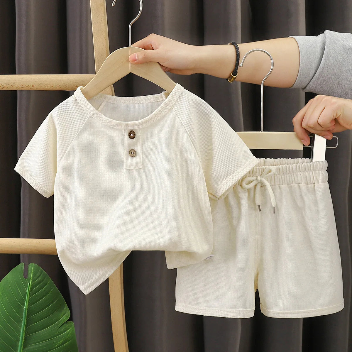 Baby Boys Waffles Clothes Sets Kids Solid Shirt +Shorts 2PCS Suit Toddler Costume Summer Children's Clothing Casual