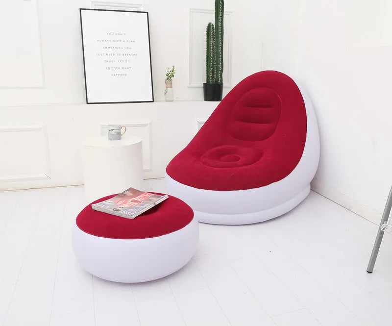 Inflatable Sofa With Foot Pad Lazy European and American Style Flocking Bed Outdoor Furniture Portable Single Sofa Couch Chair