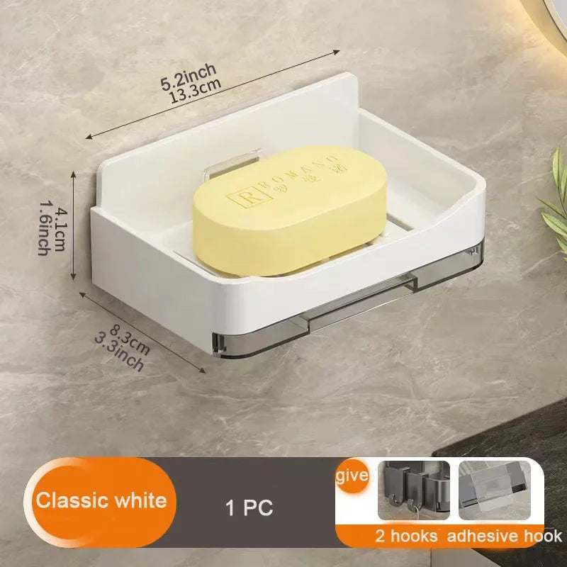 Bathroom Soap Holder Free-Punching Wall Mounted Soap Sponge Holder Organizer Double drainage Soap Dish Bathroom accessories