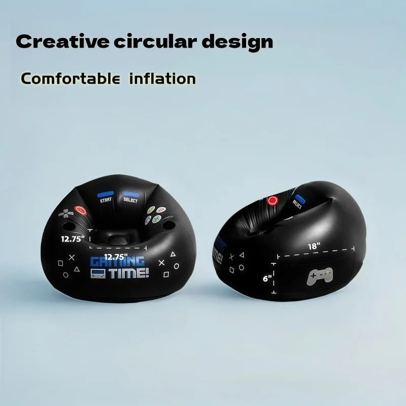 Creative Esports Game Inflatable Circular Sofa Chair with Cup Holder and Side Pockets Music Karaoke Black Bean Bag Sofa
