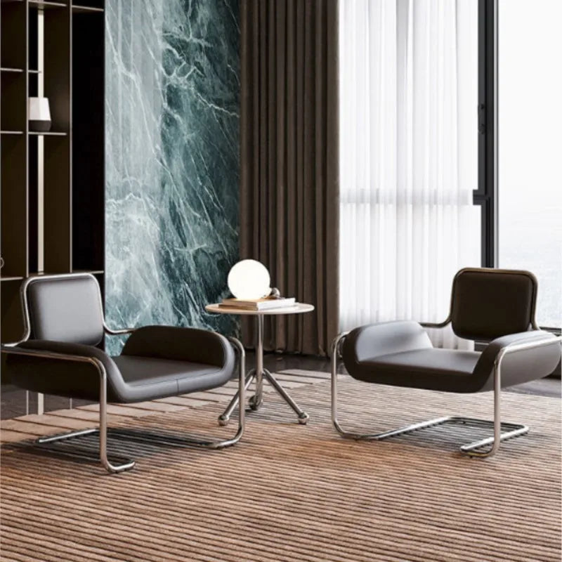 X&D Medieval Stainless Steel Irregular Nappa Leather Convex Chair Light Luxury Minimalist Home Leisure Single Sofa Chair New