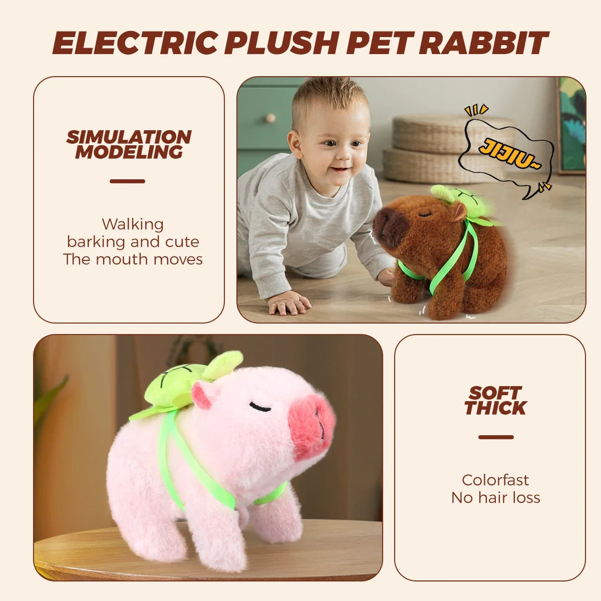 1Pc Plush Electric Capybara Back Turtle Simulation Electronic Pet Walking Sound Moving Mouth Pet Toy For Christmas Birthday Gift