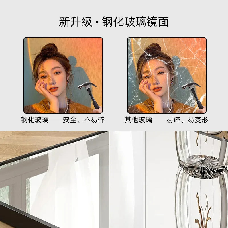Full Length Tempered Glass Dressing Mirror for Girls, HD Wall Mounted or Floor Standing, Antiexplosion, Home Bedroom