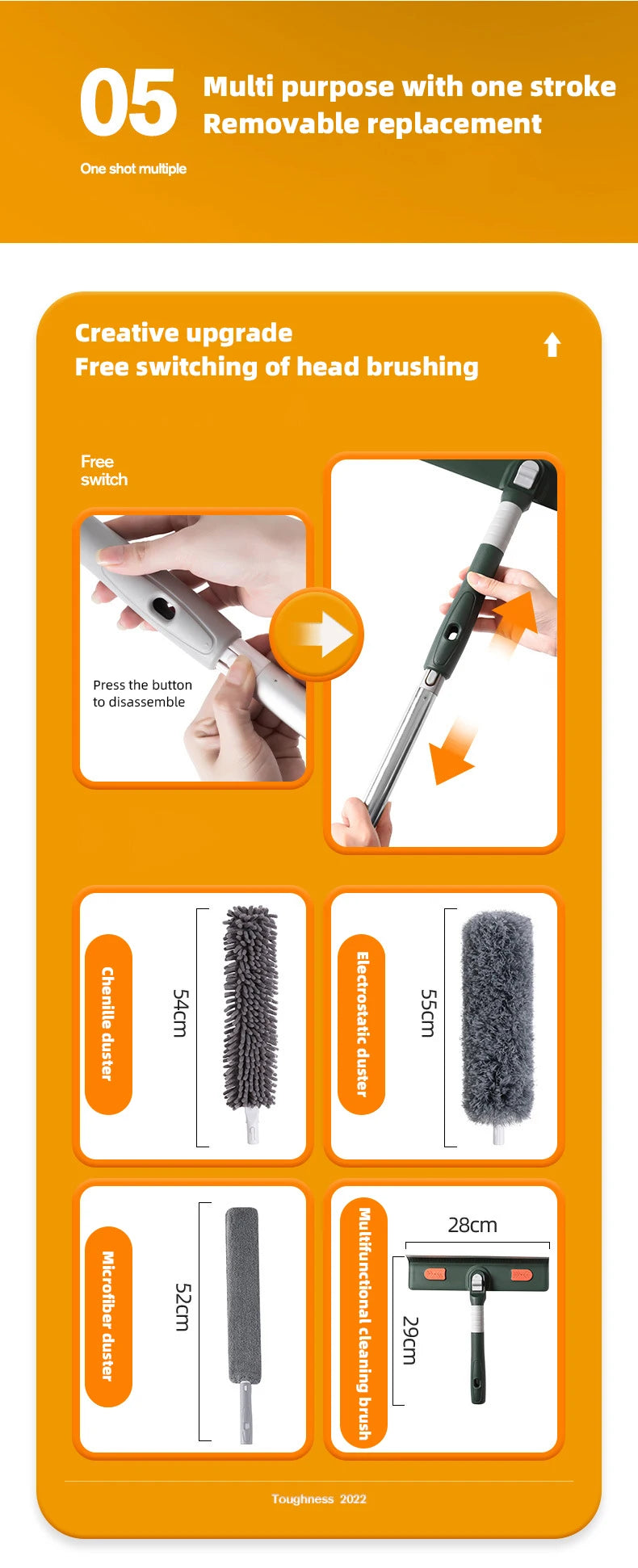 72-226CM Extended Window Cleaning Tool Glass Cleaner Mop with Silicone Scraper Window Cleaning Brush Household Cleaning Tools