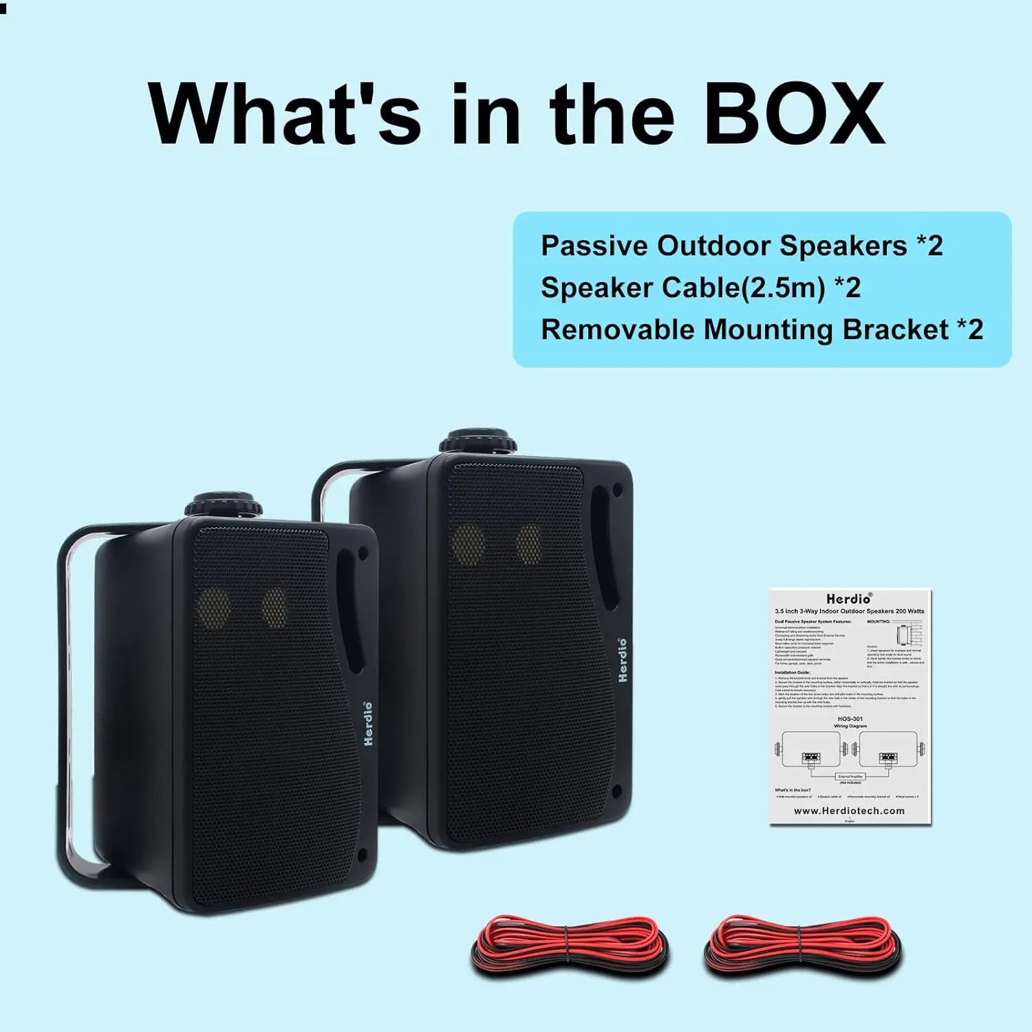 Herdio 3.5‘’ 2PCS Passive Outdoor Speakers Wired Waterproof 200W 3 Way Premium Mountable Wall Mount Speakers With Superior Sound