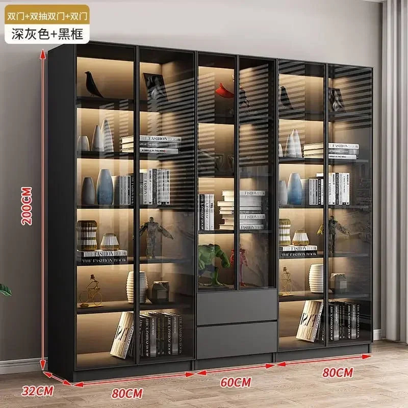 Modern Dust-Proof Bookcase with Glass Door Display Cabinet Modern Luxury Customized Home Living Room Integrated Bookshelf