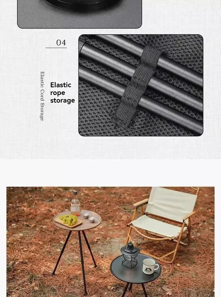 Tea Table Round Table with Lamp Outdoor Portable Stand Camping Elevated Leisure Foldable Picnic Garden Mini Coffee Dining Tables