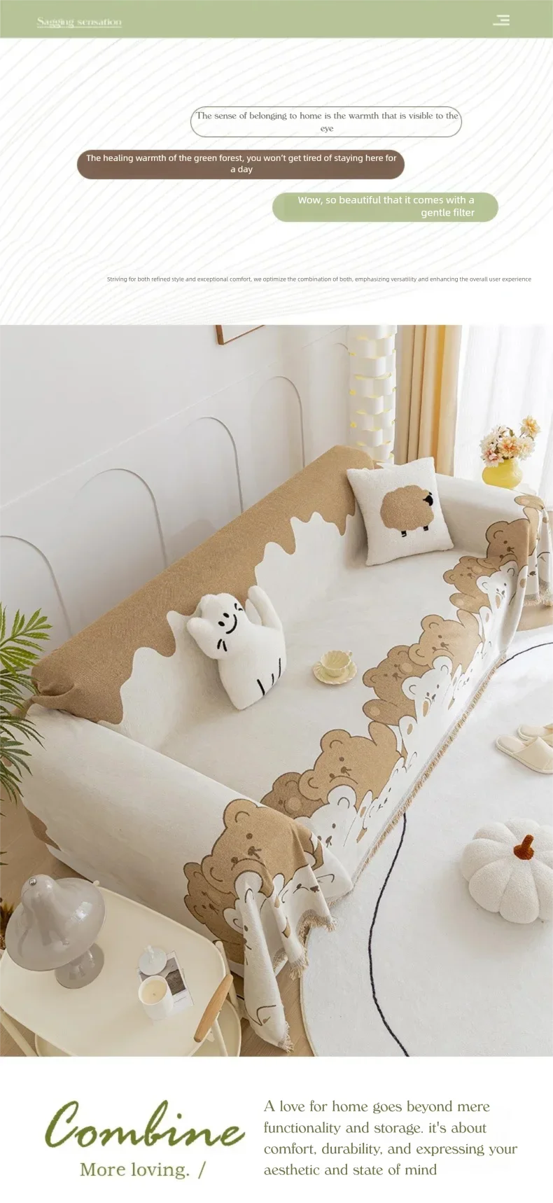 Soft Chenille Sofa Cover Anti-slip Full Coverage Throw Blanket, Nordic Ins Style All-Season Couch Protector