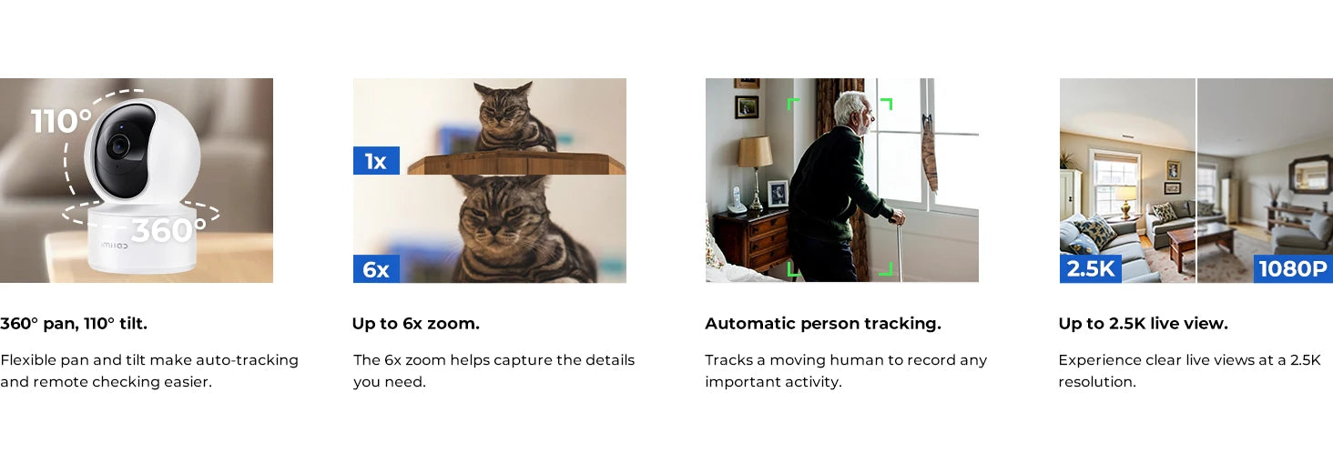 IMILAB C21 2.5K IP Security Camera MiHome App 360° Night Vision Baby Monitor with App, 2-Way Audio, AI Detection