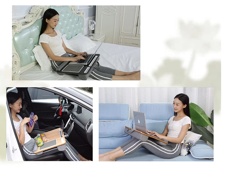 Mumucc Wooden Suspended Bed Study Table, Portable 15 Inch Laptop Desk With Handle, Sponge Cushion AND ABS Slot,Black,Khaki,Brown