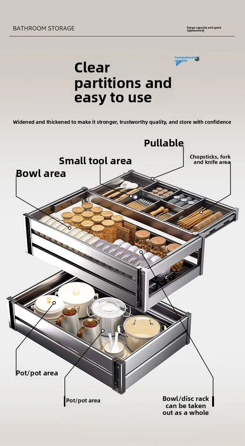 Basket Kitchen Cabinet Cupboard Basket Drawer Dish Cupboard Double Seasoning Flavor Cabinet Chopsticks Built-in Basket