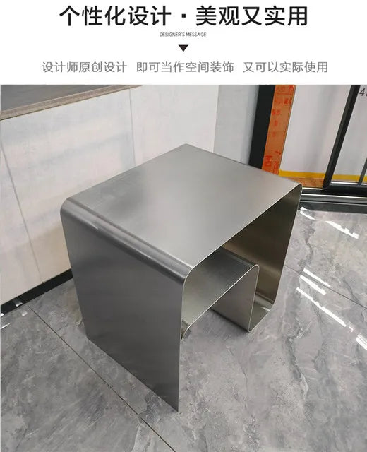 Minimalist Stainless Steel Bedside Table Side Several Integrated Molding Storage Cabinets End Table Furniture